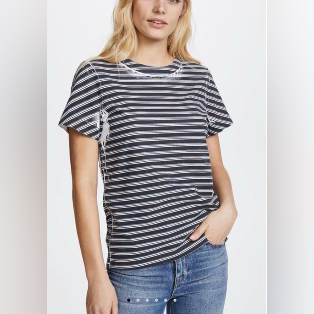 T by Alexander Wang Gray and White Striped Tee